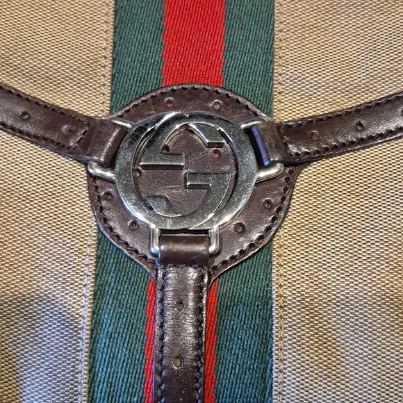 GUCCI Hand Bag Sherry Line Inter Locking SilverW:12.2" H: 7.9" D: 1.6"drop 7"